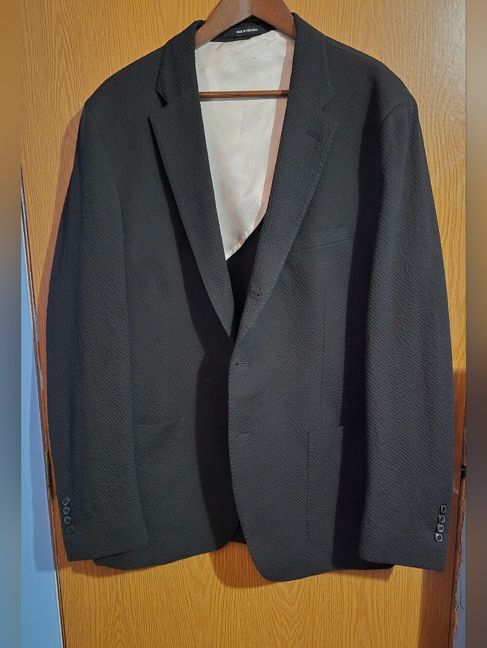 Todd Snyder Mens Seersucker Italian Black Jacket Size 46R Pre Owned